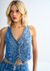 COLETE JEANS CROPPED RISCA DE GIZ COM RECORTE COSTAS LEZALEZ - comprar online