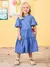 Vestido Malha Azul com Babados e Renda