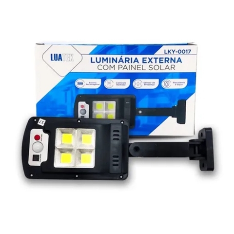Refletor com Painel Solar Luminária Externa Parede Poste Lâmpada 4 LEDs
