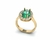 Anel de ouro 18k com gema central oval de esmeralda verde e diamantes ao redor