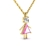 Colar dourado com pingente em formato de menina, com corpo triangular rosa e cabeça em pedra branca