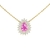 Colar com pedra de topázio rosa em formato de gota, rodeado por diamantes, em corrente de ouro 18k.