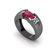 Anel masculino de ouro branco 18k com ródio negro, com pedra central de rubi oval e detalhes laterais em diamantes