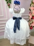 Vestido Lorenzetti Longo Branco Peito Rendado Cinto Azul Marinho - Little Sky Store