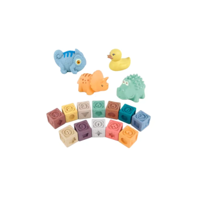 Juego de Animales y Cubos de Goma - 16 Piezas