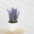 Plantin lavanda artificial en mesa de madera con pared gris