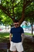 KIT VIGORBLEND SHORTS OFF-WHITE+CAMISETA AZUL MARINHO+ÓCULOS
