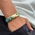 PULSEIRA DE COURO VERDE TIFFANY AJUSTÁVEL (FÉ+FORÇA+CORAGEM DOURADO)