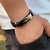 PULSEIRA DE COURO PRETO AJUSTÁVEL (FÉ INABALÁVEL ESCOVADO)