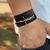 PULSEIRA DE COURO PRETO AJUSTÁVEL COMBO COM MIÇANGA (JESUS CROMADO)