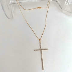 COLAR VENEZIANA CRUCIFIXO CRAVEJADO - BANHADO A OURO