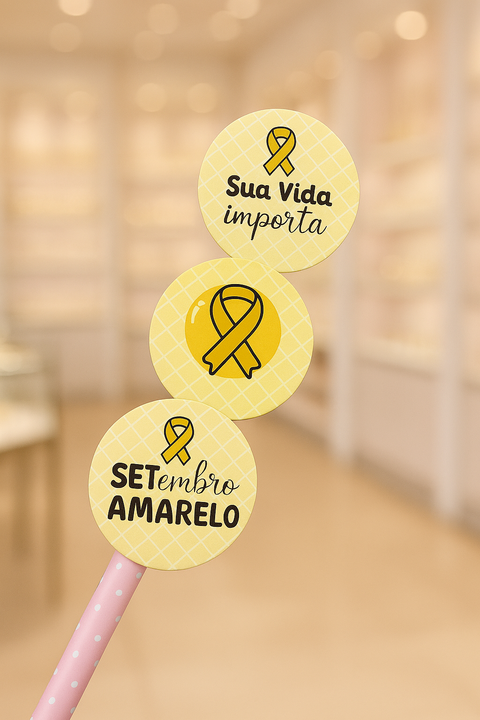 100 adesivos Sortidos 4cm - Setembro Amarelo