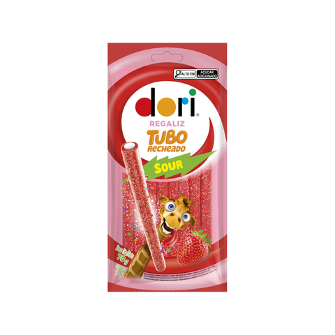 Regaliz Tubo Recheado Morango Sour DORI 70g