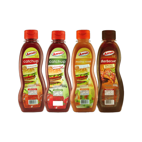 Combo Molhos Arruda 200g - Catchup Tradicional e Picante, Rosé e Barbecue