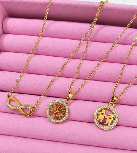 Colar Aço Dourado Cravejado