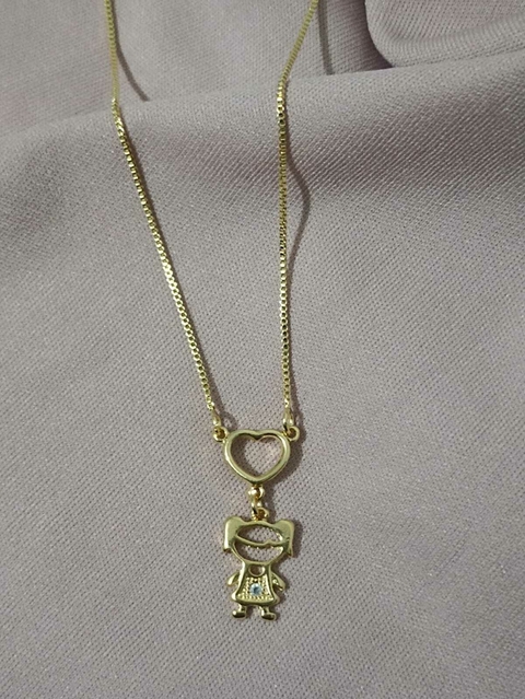 Colar Canga com coração 1 Filha - Banho ouro 18 k