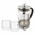 SET CAFETERA C/EMBOLO PLATEADA C/2 VASOS VIDRIO