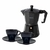 Set Cafetera Italiana + 2 Platos + 2 Pocillos Cerámica BLACK - comprar online