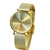 Relógio Minimalista feminino Santorini Essence Gold 36mm com pulseira de malha metálica dourada.