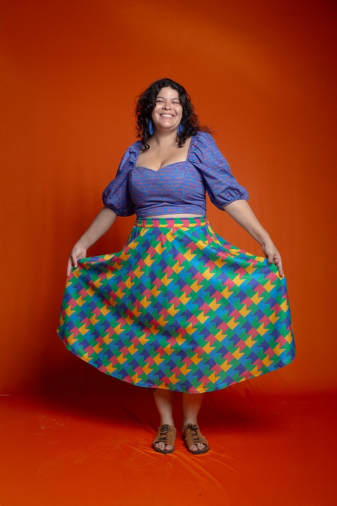 Saia Midi – Olha Pro Céu 9 | Cós Elástico | 100% Algodão