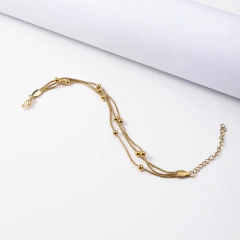 Pulsera Triple con Bolitas de Acero Quirúrgico Dorado