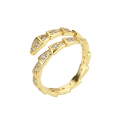 Anillo de Acero Dorado Serpiente con Zirconia/Cubic