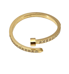 Anillo Clavo de Acero Dorado con Zirconia/Cubic