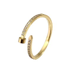 Anillo Clavo de Acero Dorado con Zirconia/Cubic - comprar online
