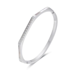 Pulsera Esclava de Acero Dorado con Nacar y Zirconia/Cubic