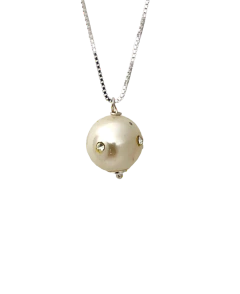 Dije Perla de Plata con Zirconia/Cubic y Cadena