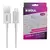 Cable de datos V8 de 2 metros en color blanco, con conectores USB en ambos extremos, presentado en su empaque.
