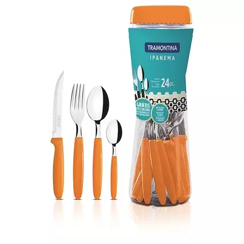 Set de cubiertos Tramontina Ipanema de 24 piezas con mango naranja