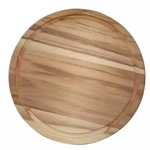 Plato redondo de madera Tramontina con superficie lisa y acabado natural.