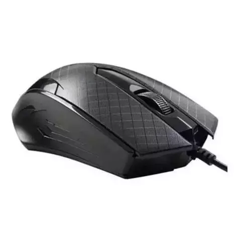 Mouse óptico con cable BRB en color negro, con diseño texturizado y rueda de desplazamiento.