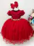 Vestido Infantil Vermelho C/ Aplique de Borboletas e Pérolas