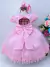 Vestido Infantil Rosa Batizado Babados e Strass Tamanho: 3