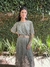 Vestido Renda Longo Manga Curta Verde Oliva