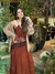 Vestido Midi em Tule com Babados Marrom