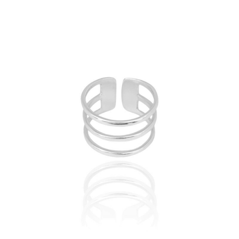Anel Ajustável Três Filetes Liso Tamanho G Banho Branco