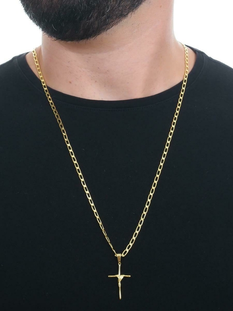 Colar Masculino Elos E Cruz Dourado