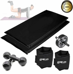 Tornozeleira Caneleira Par 5kg + Par De Halter 4 Kg + Roda ABD + 2 Colchonete