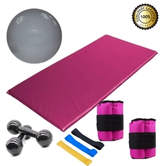 Caneleira 2 Kg Rosa- Par + Colchonete Rosa+ Kit Mini Band + Peso 1 Kg - comprar online