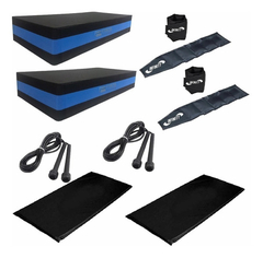 Kit Funcional Colchonete + Caneleira 2 E 4 Kg + Step + Corda Cor:Preto