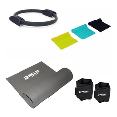 Kit Yoga Pilates Anel + Tapete + Kit Faixa + Caneleira 1 Kg Opções:Azul