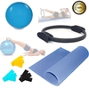 Kit Yoga Pilates Funcional C/ 6 Itens Bola Thera Band Anel Cor:Azul
