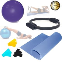 Kit Yoga Pilates Funcional C/ 6 Itens Bola Thera Band Anel Cor:Azul - comprar online