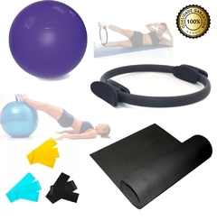 Kit Yoga Pilates Funcional C/ 6 Itens Bola Thera Band Anel Cor:Preto