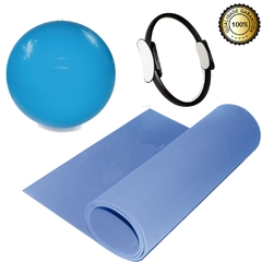 Kit Yoga Pilates Funcional Anel Tapete E Bola Suíça Cor:Azul - comprar online