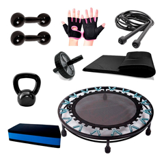 JUMP + PAR HALTER 3KG + LUVA DE MUSCULAÇÃO + COLCHONETE + KETLLEBEL 4 KG + RODA + CORDA + STEP - Cheers Fitness
