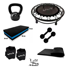 JUMP + PAR HALTER 3KG + CANELEIRA 6 KG + COLCHONETE + KETLLEBEL 10 KG + STEP